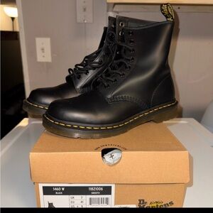 Dr. Martens Smooth Black Boots with Yellow Stitching